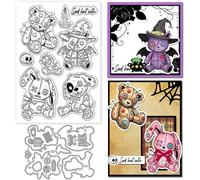 GLOBLELAND Halloween Animal Dolls Clear Stamps and Metal Die Cuts Voodoo Dolls Transparent Stamp Bear Cat Dog Rabbit Cutting Dies for Card Making Embossing Scrapbooking