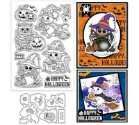 GLOBLELAND Halloween Animals Cat Clear Stamps and Metal Die Cuts Owl Mouse Transparent Stamp Pumpkin Cutting Dies for Card Making Embossing Scrapbooking