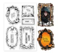 GLOBLELAND Halloween Border Frame Clear Stamps Skeleton Bat Frame Silicone Clear Stamp Seals Branch Transparent Stamps for DIY Scrapbooking Cards Making Photo Album Journal