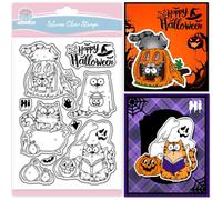 GLOBLELAND Halloween Cartoon Cat Clear Stamps for Card Making Funny Comic Pumpkin Cat Greetings Silicone Transparent Stamps Seal for DIY Scrapbooking Embossing Photo Album Decor