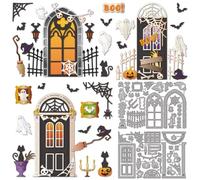 GLOBLELAND Halloween Doors Windows Cutting Dies Spider Webs Ghost Metal Die Cuts Cats Cut Dies for Card Making Photo Album Scrapbooking Journal Embossing Paper Craft