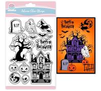 GLOBLELAND Halloween Garden Clear Stamp for Scrapbooking Haunted House Silicone Stamps Pumpkin Tombstone Transparent Stamp for Card Making DIY Embossing Journaling