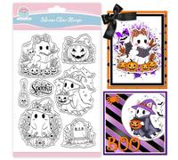 GLOBLELAND Halloween Ghost Cats Clear Stamps for Cards Making Specters Transparent Stamp Pumpkins Silicone Stamps Seal for Halloween DIY Scrapbooking Photo Album Decor