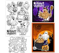 GLOBLELAND Halloween Ghost Chicken Clear Stamps and Metal Die Cuts Cartoon Chicken Transparent Stamp Pumpkin Animals Cutting Dies for Card Making Embossing Scrapbooking