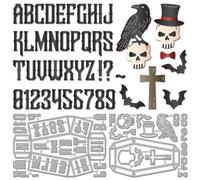 GLOBLELAND Halloween Gothic 26 Letters and 0-9 Numbers Cutting Dies for Card Making Skeleton Metal Die Cuts 3D Coffin Box Cutting Dies Templates for Scrapbooking Journal Embossing Paper Craft Decor