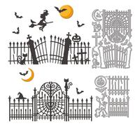 GLOBLELAND Halloween Haunted House Door Cutting Dies for DIY Scrapbooking Metal Cat Witch Cut Dies Pumpkin Moon Die Cuts for Card Making Embossing Photo Album Craft Decor