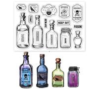 GLOBLELAND Halloween Poison Bottle Clear Stamps Potion Labels Silicone Clear Stamp Seals Day of The Dead Magic Tags Transparent Stamps for DIY Scrapbooking Cards Making Photo Album Journal