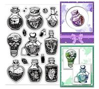 GLOBLELAND Halloween Potion Clear Stamps for DIY Scrapbooking Halloween Magic Bottle Silicone Clear Stamp Seals Transparent Stamps for Cards Making Photo Album Journal Home Decoration