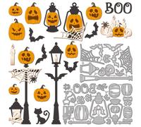 GLOBLELAND Halloween Pumpkin Lamps Cutting Dies for Card Making Cat Skull Metal Die Cuts Bat Cut Stencils for DIY Scrapbooking Embossing Paper Dies Album Crafts Decorations