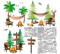 GLOBLELAND Hammock Camping Metal Die Cuts Trees Road Signs Campfire Cutting Dies for DIY Scrapbooking Paper Card Making Album Art Craft Decoration