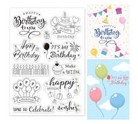 GLOBLELAND Happy Birthday Theme Clear Stamps Birthday Cake Gift Silicone Clear Stamp Seals for Cards Making DIY Scrapbooking Photo Journal Album Decor Craft