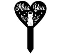 GLOBLELAND Heart Shaped Angel Cat Love Garden Stake Memorial Remembrance Plaque Stake for Cemetery Acrylic Grave Stake Waterproof Sympathy Garden Stake for Yard Grave Cemetery