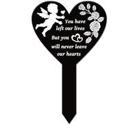 GLOBLELAND Heart Shaped Angel Rose Garden Memorial Remembrance Plaque Waterproof Sympathy Garden Stake for Yard Cemetery