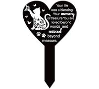 GLOBLELAND Heart Shaped Commemorative Cat Garden Stake Butterflies Memorial Remembrance Plaque for Cemetery Acrylic Grave Stake Waterproof Cat's Paw Blessing Garden Plaque for Yard Grave Cemetery
