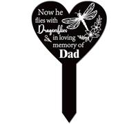 GLOBLELAND Heart Shaped Commemorative Dad Garden Stake Dragonfly Memorial Remembrance Plaque for Cemetery Acrylic Grave Stake Waterproof Flowers Blessing Garden Plaque for Yard Grave Cemetery