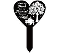 GLOBLELAND Heart Shaped Couple Garden Stake Tree Memorial Remembrance Husband Acrylic Plaque First My Friend Then My Husband Forever My Angel Garden Plaque for Anniversary Wedding Yard