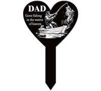 GLOBLELAND Heart Shaped Fishing Father Garden Stake Memorial Remembrance Plaque for Cemetery Acrylic Grave Stake Waterproof Blessing Garden Plaque for Yard Grave Cemetery