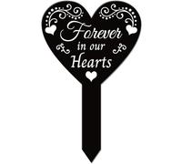 GLOBLELAND Heart Shaped Forever in our Hesrts Garden Stake Memorial Remembrance Plaque Stake for Cemetery Acrylic Grave Stake Waterproof Sympathy Garden Stake for Yard Grave Cemetery