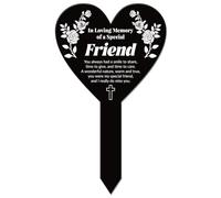 GLOBLELAND Heart Shaped In Memory of A Friend Garden Stake Memorial Remembrance Plaque Stake Flower Branches Acrylic Grave Stake Waterproof Sympathy Garden Stake for Friend Yard Grave Cemetery