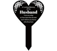 GLOBLELAND Heart Shaped Love Husband Garden Stake Flowers Memorial Remembrance Husband Texts Plaque Acrylic Stake I Will Love You Forever with All My Heart Garden Plaque for Yard Grave Cemetery
