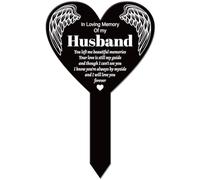 GLOBLELAND Heart Shaped Wings Garden Stake Memorial Husband Remembrance Plaque Stakes for Cemetery Acrylic Waterproof Sympathy Garden Stake for Yard Grave Cemetery