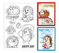 GLOBLELAND Hedgehog Clear Stamps for Card Making Mushroom Cartoon Animals Silicone Transparent Stamp Flower Apples Clear Stamps for Scrapbooking DIY Photo Album Journal