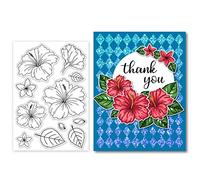 GLOBLELAND Hibiscus Flower Clear Stamps for DIY Scrapbooking Spring Plants Blooming Floral Leaf Silicone Clear Stamp Seals for Journals Decorative Cards Making Photo Album