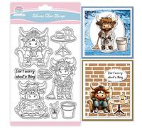 GLOBLELAND Highland Cattle Clear Stamps for Scrapbooking Housework Highland Cattle Funny Animals Silicone Stamps for Card Making DIY Embossing Journaling