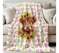 GLOBLELAND Highland Cattle Throw 59×51inch Sunflowers Soft Cozy Flannel Blanket Animals Washable Fuzzy Throw Blanket for Home Office Room Bed Sofa Chair Gift Wedding Christmas Anniversary