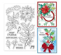 GLOBLELAND Holly Clear Silicone Stamps for DIY Card Making Christmas Silicone Transparent Stamp Seal Pimpernel Winter Plant Decorative Clear Stamps for Scrapbooking Photo Album Journal Decoration