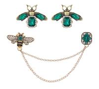 GLOBLELAND Honey Bee Lapel Chain Brooch with Double Pin Honey Bee Rhinestone Collar Chain Men's Tassel Brooch Golden Tie Suit Pin Formal Accessories for Wedding Business Tuxedo Blazer Evening Party