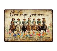 GLOBLELAND Horse Cowgirl Metal Tin Sign "God says you are ..." Vintage Painting Tin Signs 12x8inch Retro Wall Art Plaque Poster for Pub Club Cafe Bar Home Decoration