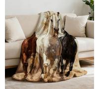 GLOBLELAND Horse Running Throw Blanket 59 x 51 Three Running Horses Throw Blankets Animal Theme Blanket for Home Sofa Travel Adult Women Men Comfort Warmth Soft Cozy