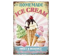 GLOBLELAND Ice Cream Vintage Metal Tin Sign 12x8" Sweets Dessert Metal Plaque Poster Wall Art Decor Tin Sign for Bar Club Restaurant Cafe Ice Cream Truck