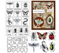 GLOBLELAND Insect Illustrations Clear Stamp and Cutting Dies Set for Card Making Butterfly Silicone Transparent Stamps Insect Metal Die Cuts for DIY Scrapbooking Photo Album Decor