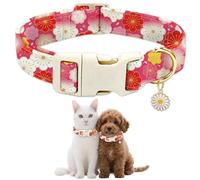 GLOBLELAND Japanese Style Cherry Blossoms Dog Collar for Daily Pets Pet Collars Flowers Adjustable Soft Cat Collar with Quick Release Buckle for Small Dogs Walking Running