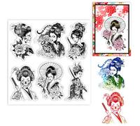 GLOBLELAND Japanese Woman Kimono Clear Stamp for Card Making Tiger Flower Katana Umbrella Silicone Clear Seal Stamp for DIY Scrapbooking Journal Photo Album Decor