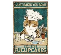 GLOBLELAND "Just Baked You Some" Vintage Metal Cat Chef Tin Sign Plaque Poster 8×12inch Retro Metal Wall Decorative Tin Painting Signs for Home Kitchen Bar Coffee Shop Club Orchard