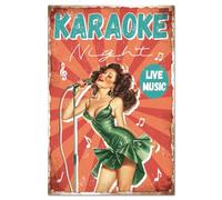 GLOBLELAND Karaoke Tin Sign Metal Pin Up Women Tin Sign Music Metal Tin Sign Vintage Wall Decor Tin Painting Tin Signs 12×8inch for Home Garden Bar Coffee Shop Club Decoration