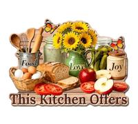 GLOBLELAND Kitchen Tools Vintage Metal Tin Sign 10.63x7.76 inch Sunflower Butterfly Plaque Wall Decoration This Kitchen Offers Food Love Joy Metal Wall Art Decor for Kitchens Stores Farmer's Markets