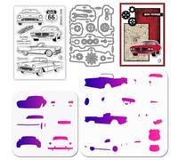 GLOBLELAND Layered Coloring Car Clear Stamps Cutting Dies PET Painting Stencils for Card Making Gear Silicone Stamp Metal Road Sign Die Cuts PET Paint Stencils for DIY Scrapbooking Crafts Decor