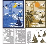 GLOBLELAND Layered Lighthouse Frame Cutting Dies for DIY Scrapbooking Metal Sailboat Seagull Background Cut Dies Sun and Moon Die Cuts for Card Making Embossing Photo Album Craft Decor