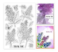 GLOBLELAND Lilac Flower Clear Stamps Lilac Bouquet Butterfly Silicone Clear Stamp Seals Leaves Transparent Stamps for DIY Scrapbooking Cards Making Photo Album Journal