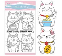 GLOBLELAND Lucky Cat Clear Stamps for Scrapbooking Oriental Japanese Cherry Blossom Silicone Stamps for Card Making DIY Embossing Journaling