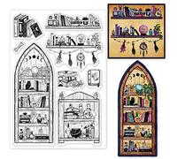 GLOBLELAND Magic Bookshelf Witchcraft Books Clear Stamps for DIY Scrapbooking Bookshelf Literary Silicone Clear Stamp Seals for Journals Decorative Cards Making Photo Album