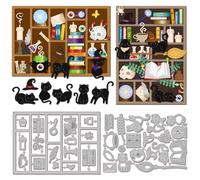 GLOBLELAND Magic Cat Cutting Dies for Card Making Bookshelf Metal Cut Dies Magic Room Die Cuts for DIY Scrapbooking Embossing Photo Album Craft Decor