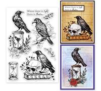 GLOBLELAND Magic Crow Skeleton Clear Stamps for DIY Scrapbooking Hourglass and Books Silicone Clear Stamp Seals for Cards Making Photo Album Journal Home Decoration