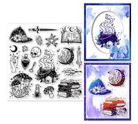 GLOBLELAND Magic Elements Clear Stamps for DIY Scrapbooking Witch Book Hat Silicone Clear Stamp Seals 15x15cm Transparent Stamps for Cards Making Photo Album Journal Home Decoration