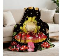 GLOBLELAND Magic Frog Mushroom Throw Blanket 59 x 51 Moon Phrase Flora Flannel Throw Blankets Plant Mystical Forest Frogs Animal Blanket for Home Sofa Travel Adult Women Men Comfort Warmth Soft Cozy