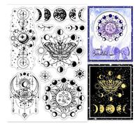 GLOBLELAND Magic Luna Sun Transparent Clear Stamps Witch Magic Butterfly Embossing Stamp Sheets Silicone Clear Stamps Seal for DIY Scrapbooking and Card Making Paper Craft Decor